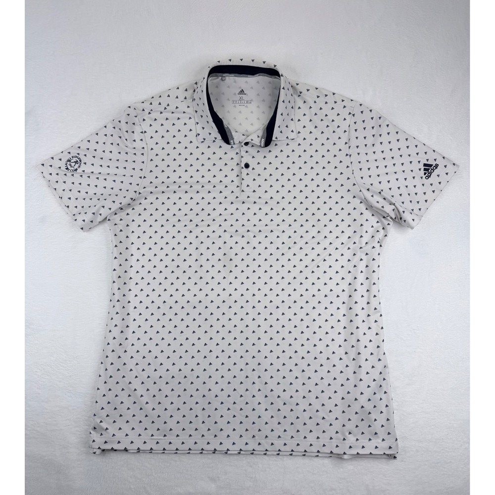 Adidas Mens XL Golf Polo White Navy Diamond Logo All Over‎ Shirt